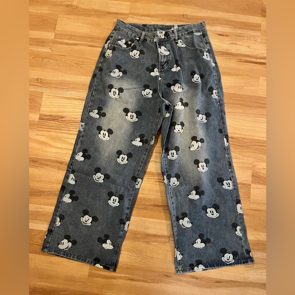 Denim Wide-Leg Jeans with Mickey Mouse Print 34x28
